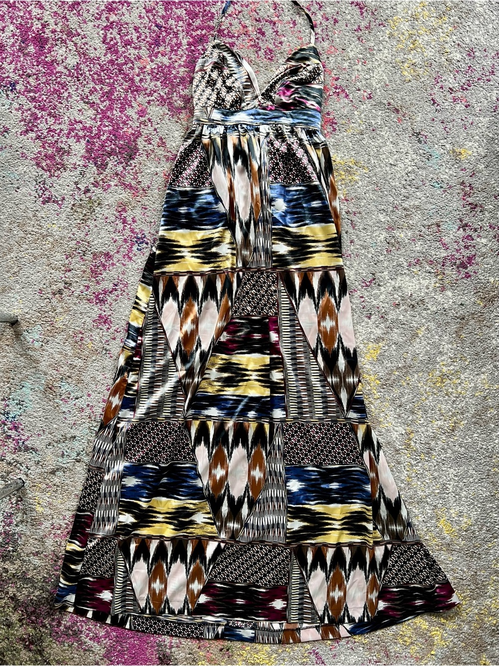 Silky Multi-Color Geometric Maxi Dress